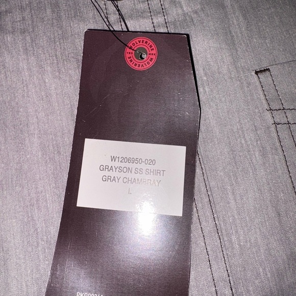 Wolverine NWT Men’s Size L Gray Chambray Grayson Short Sleeve Button Down Shirt - Picture 6 of 8